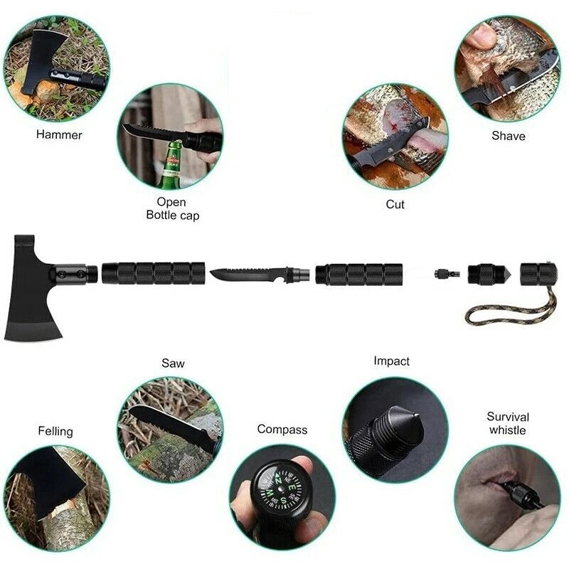 Hacha táctica plegable: Tomahawk portátil multiherramienta para acampar salvaje