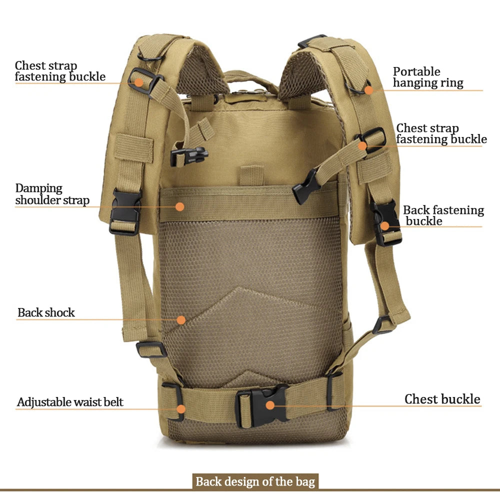 Tactical Outdoor Backpack: Durable 600D Nylon, Waterproof for Hiking, Camping & Hunting