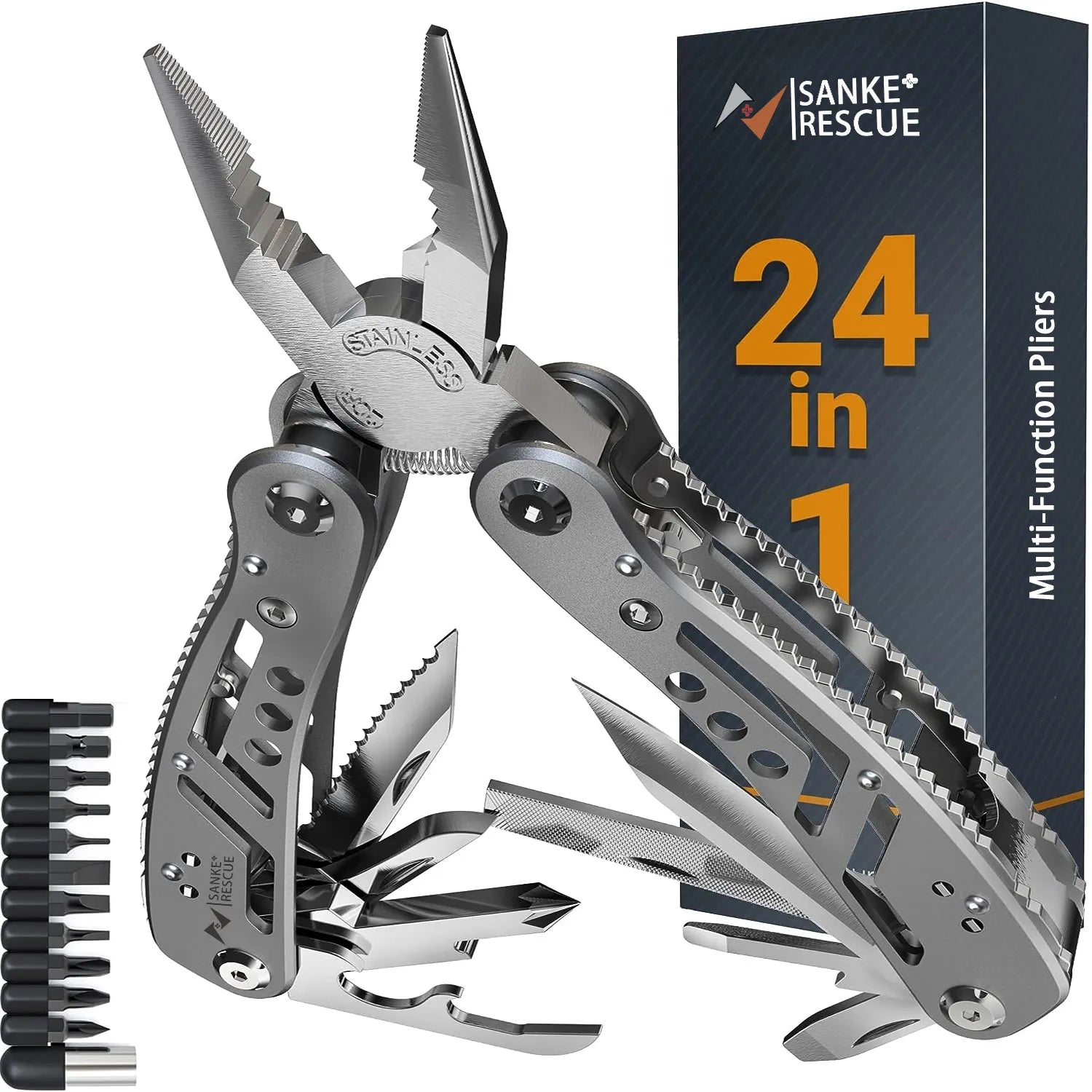 24-in-1 Heavy Duty Stainless Steel Multitool: Compact Plier, Hunting, Hiking, Camping