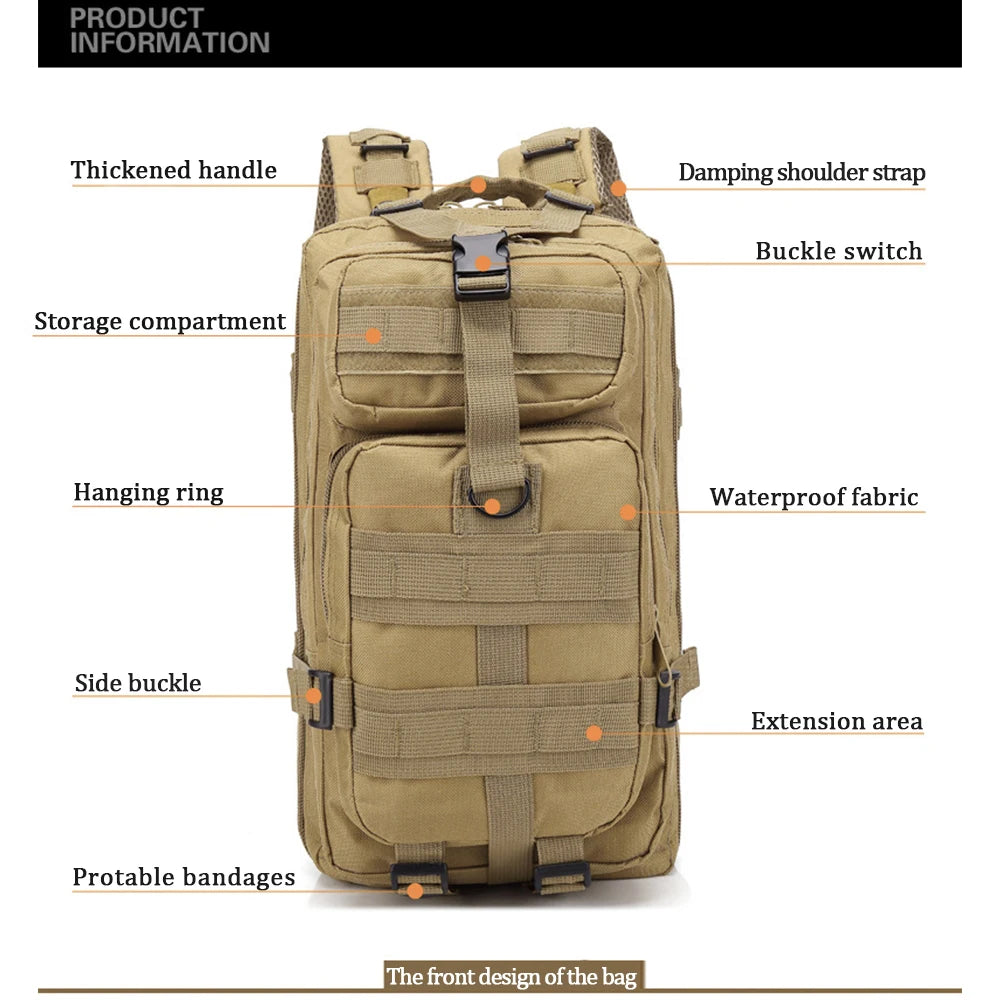 Tactical Outdoor Backpack: Durable 600D Nylon, Waterproof for Hiking, Camping & Hunting