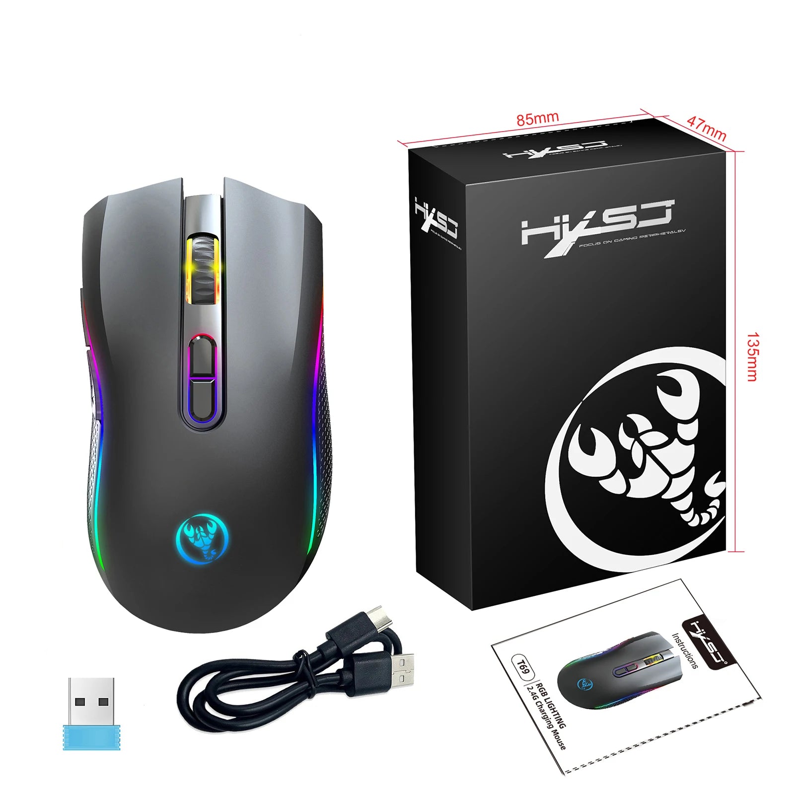 T69 Wireless RGB Gaming Mouse 4800DPI